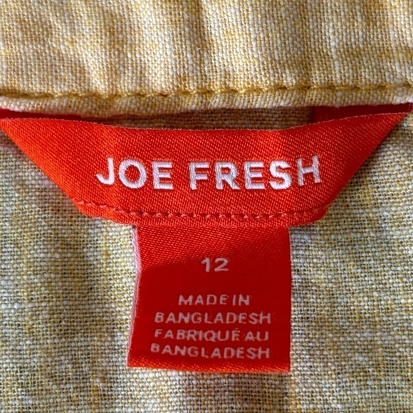 Linen Cotton Button Front A-Line Pin Up Rockabilly Full Midi Skirt Yellow Sz 12 - Picture 7 of 10